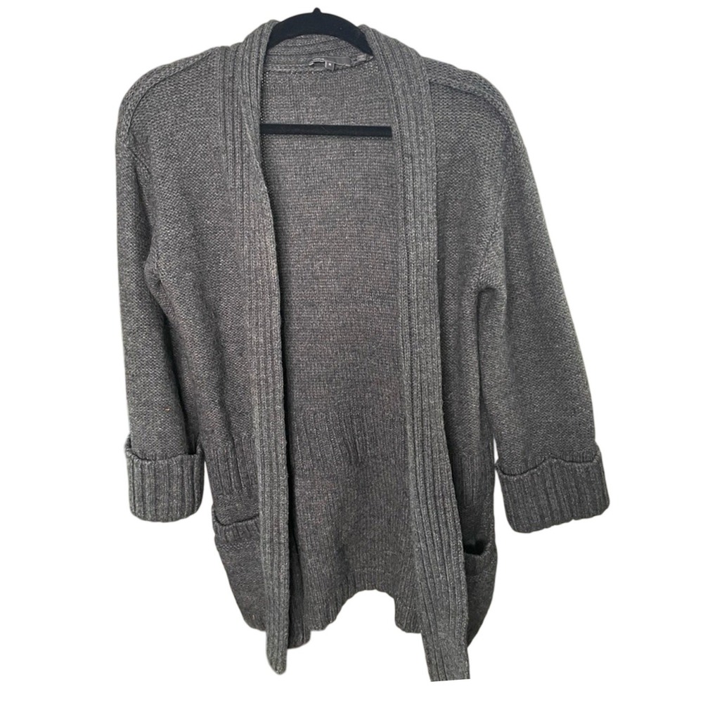 Vince Women Alpaca Wool Blend Open Front Cardigan Sweater Med Grey Knit Cottage‎